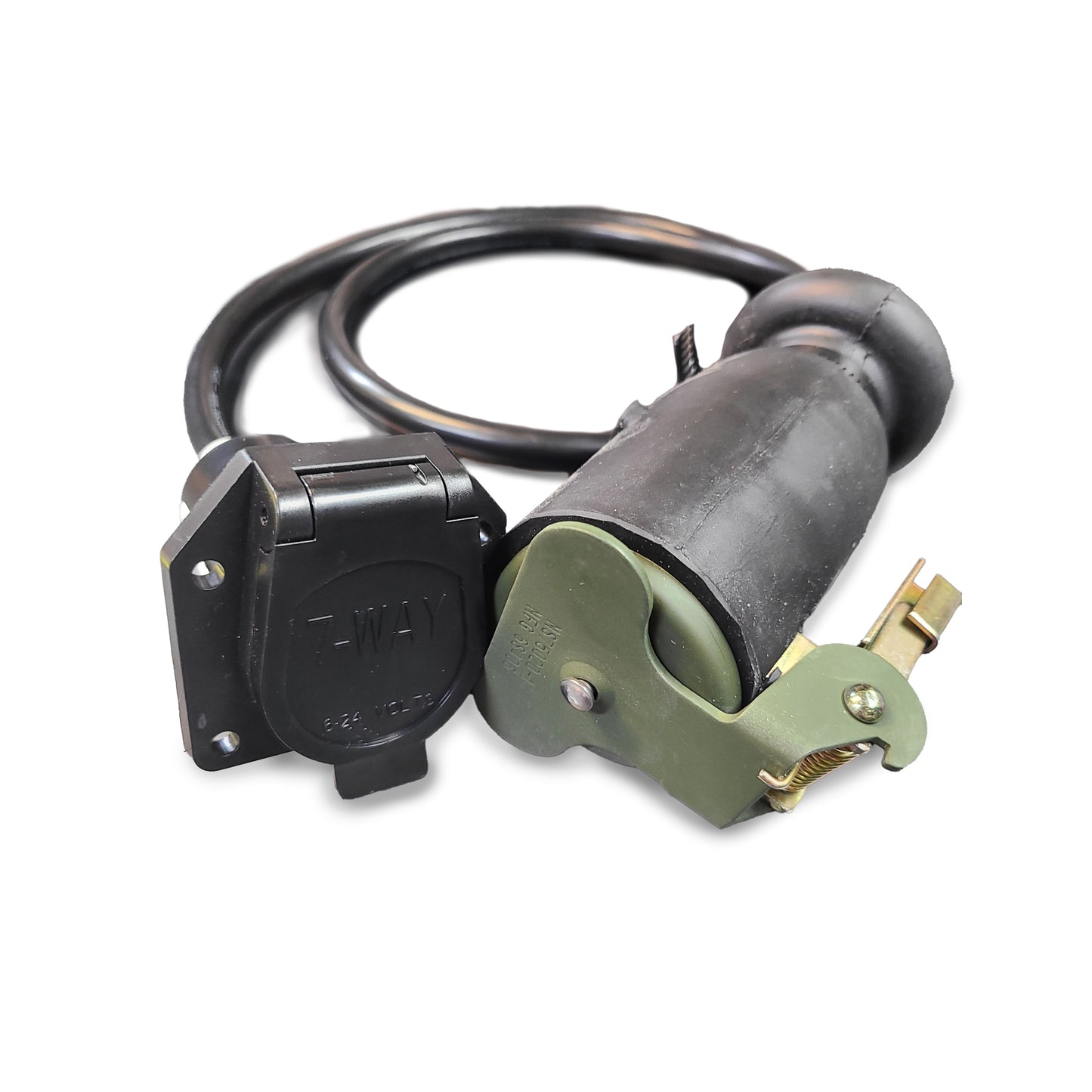 Universal Military Wheeled Vehicle Power Cable (A) 12 Pin to 7 Blade Civilian Trailer Adapter Connector, 53" Total