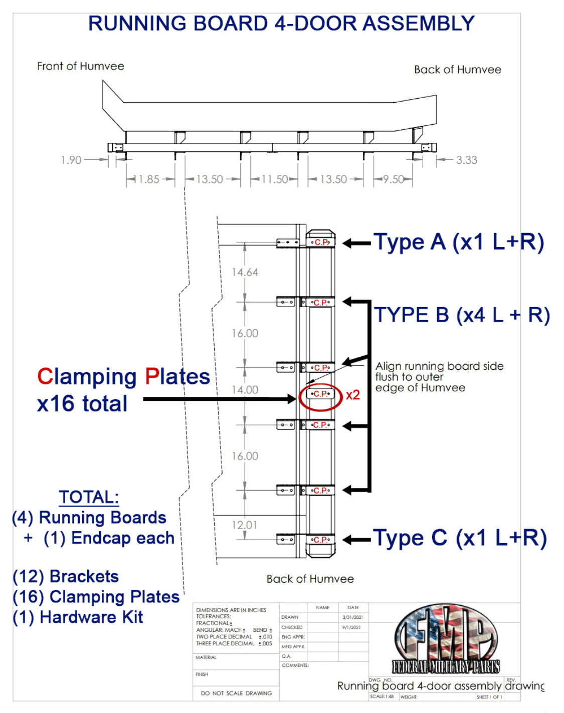 Militär Humvee Combat Foot Rails Aluminium