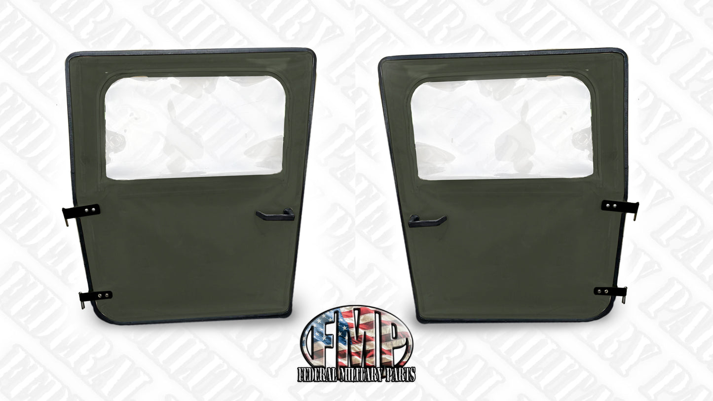 NEW Pair of Soft Canvas Doors, Front or Rear Pair, Green, Fits Military Humvee HMMWV