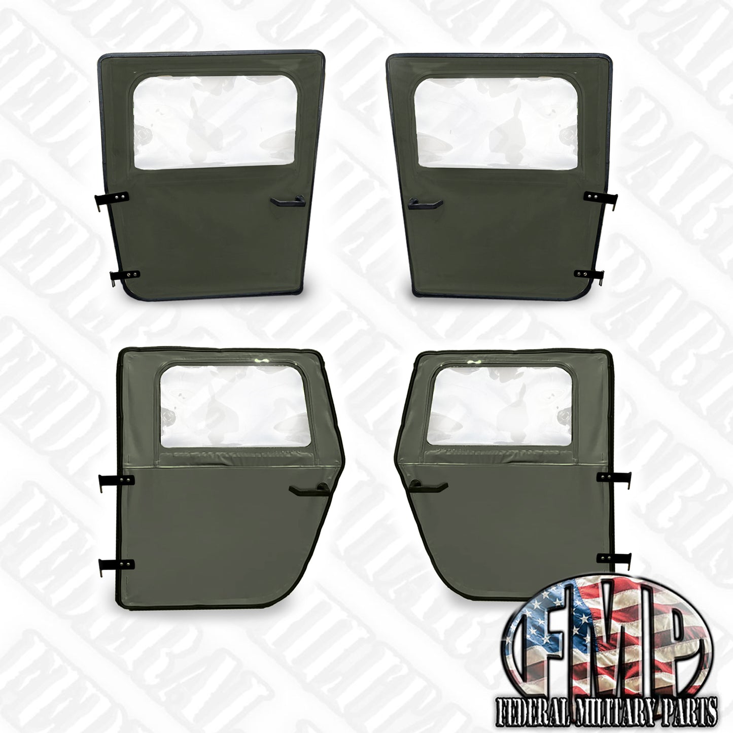 NEW Soft Canvas Doors, Set of 4, Green, Fits Military Humvee HMMWV